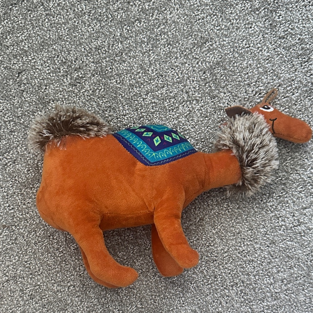 Plush Camel Stuffed Animal in Rust Orange with Decorative Saddle